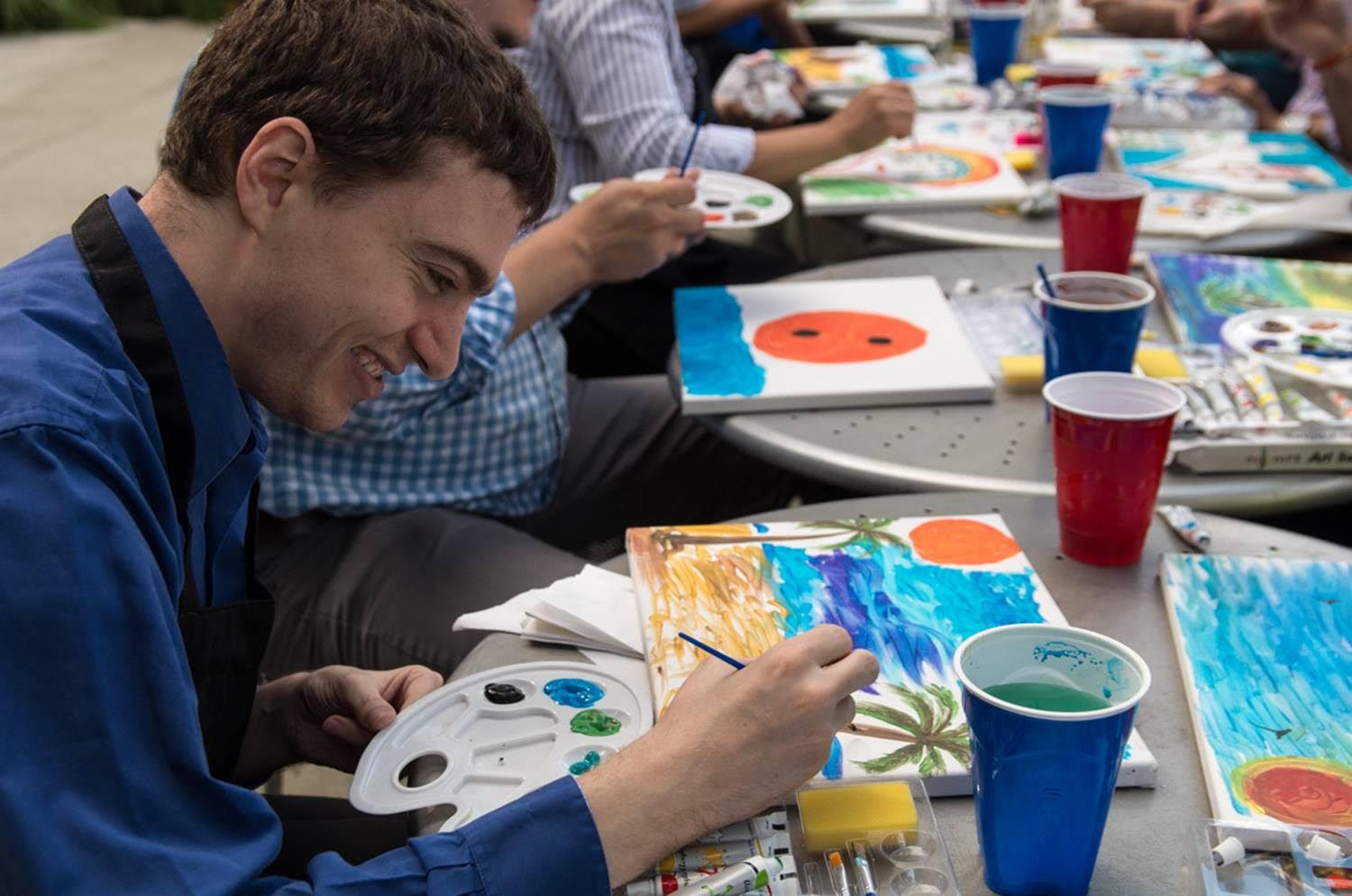 Fun Corporate Team Building event with acrylic painting